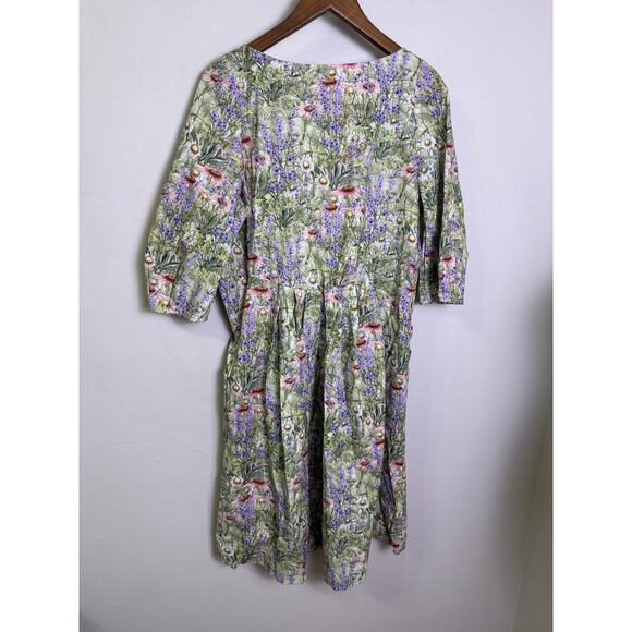 Vintage Cottagecore Handmade Wildflower Prairie Dress Pockets Floral Midi (1XL?) - Picture 3 of 3